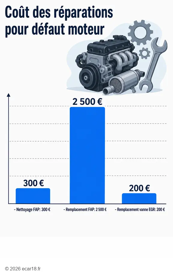 Comparatif des coûts pour un défaut moteur : faites réparer le véhicule pour nettoyage ou remplacement FAP, vanne EGR.