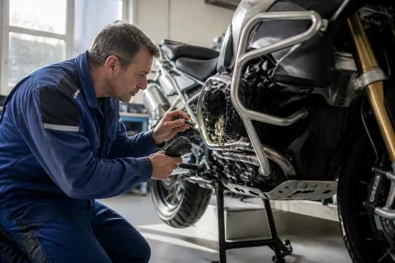 Un mécanicien expérimenté examine la transmission d'une gs1250 dans un atelier moderne.