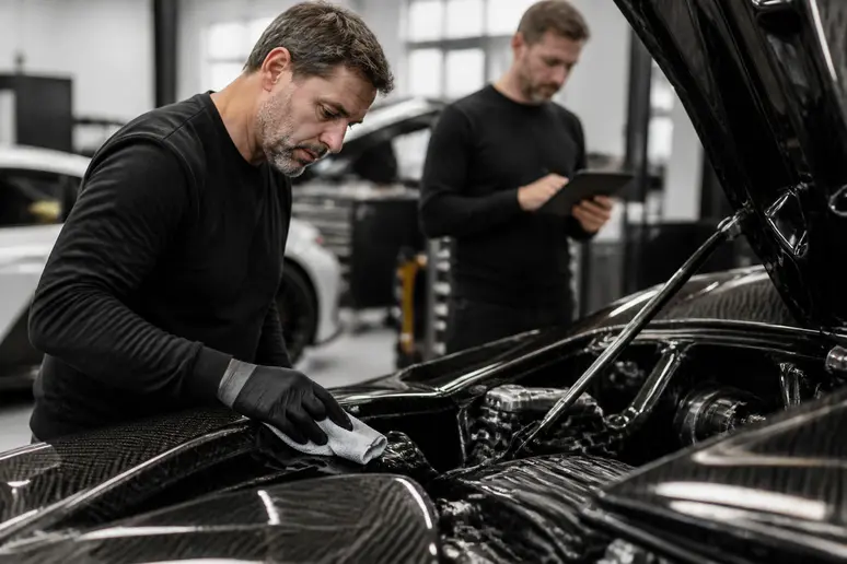 Mécanicien travaillant sur une königsegg agera r dans un atelier moderne, symbolisant son héritage.