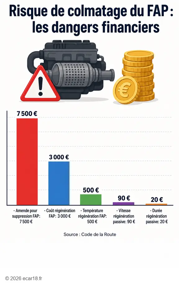 Le risque de colmatage du filtre à particules et son coût : amende, température et conditions de régénération.