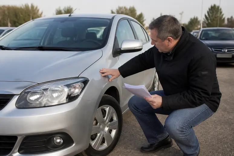 Inspection de la carrosserie et vérification de l'état d'un véhicule d'occasion à la livraison