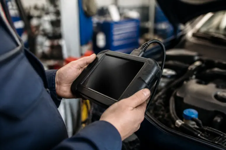 Contrôle des valeurs du capteur pression turbo à l'aide d'un outil de diagnostic branché.