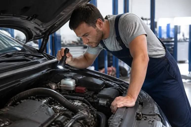 Contrôle visuel du compartiment moteur lors d'une inspection d'occasion