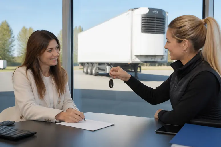 Signature d'un contrat pour la location d'une remorque frigorifique avec services inclus.