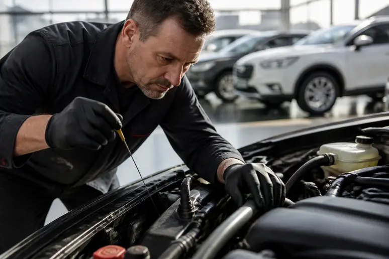 Contrôle technique minutieux d'un véhicule d'occasion lors de la vérification des frais de mise à disposition en agence transakauto