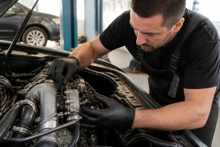 Contrôle de la tringlerie et du capteur d'une wastegate défectueuse dans un compartiment moteur.