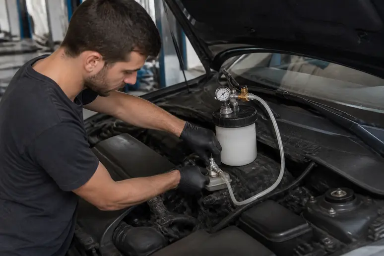 Utilisation d'un appareil de purge sous pression branché sur le maître-cylindre du véhicule